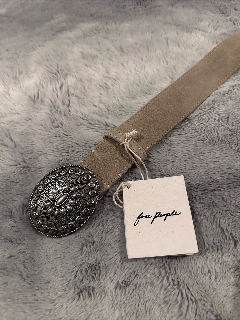 Free People Taupe Suede Cow Leather Belt w/Ornate Silver-Tone Concho Buckle M/L